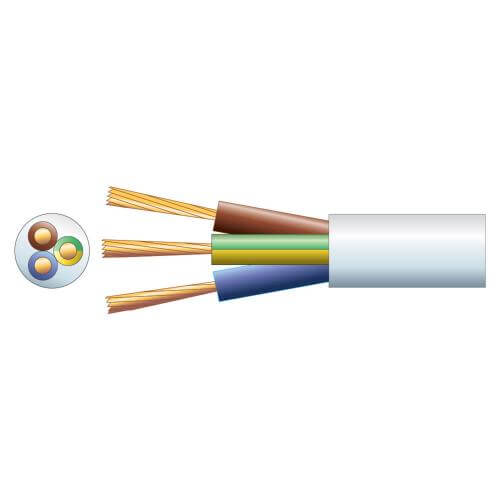 3-Core Round Mains Cable, 2183Y, 6A, White, 100m Reel