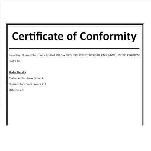 Commercial Quality Certificate of Conformity